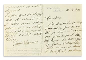 CARUSO, ENRICO. Group of 4 Autograph Letters Signed, Henry il Brutto or in full, to various recipients, in Italian or French,